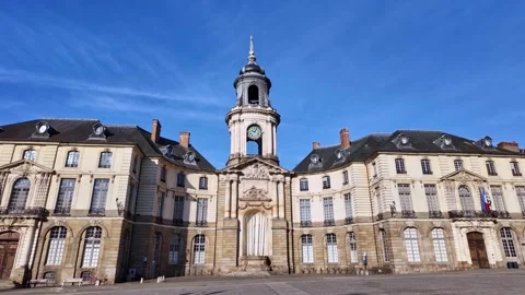 Clock Tower of Rennes City Hall in Daylight Stock Footage 322156951