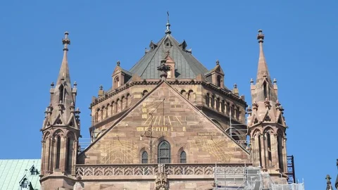 Clock Tower Renovations at Strasbourg Gothic Cathedral Church, Alsace France Stock Footage 98841491