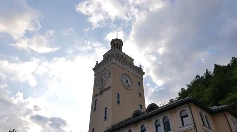 Clock Tower Rosa Khutor. Evening Sochi, Russia. 1280x720 Video stock 53608215