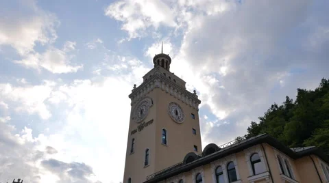 Clock Tower Rosa Khutor. Evening Sochi, Russia. 4K 스톡 동영상 53609118