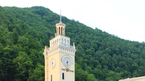 Clock Tower Rosa Khutor, Time Lapse. Sochi, Russia. 1280x720 Stock Footage 53100765