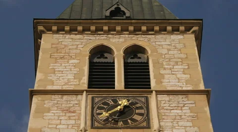 The clock tower of Sacred Heart Cathedral in Sarajevo Stock Footage 59840877