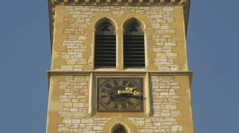 Clock tower of Sacred Heart Cathedral in Sarajevo Stock Footage 59856589