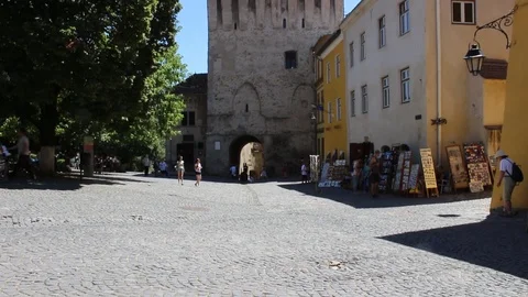 The Clock Tower seen from inside the medieval citadel Stock Footage 98952778