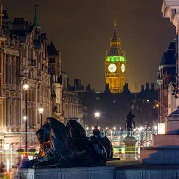 The Clock Tower seen from Trafalgar Square at night Photos
