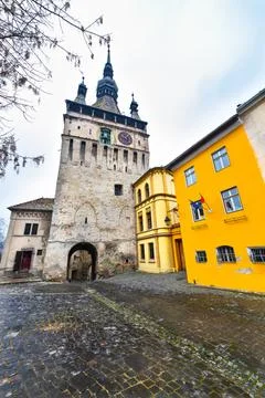 Clock Tower in Sighisoara Stock Photos