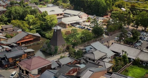 Clock Tower in Soba Town, Izushi, Japan - Drone Point of Interest Shot Stock Footage 124205503