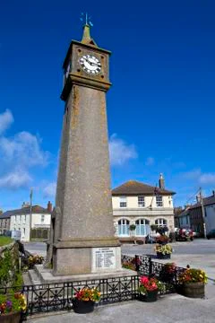 Clock Tower in St. Just, Cornwall. Stock Photos