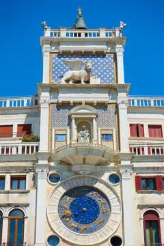 Clock Tower at St. Mark's Square in Venice Stock Photos