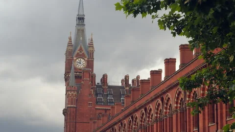 Clock tower of St Pancras International train station. London, UK. Stock Footage 219207658