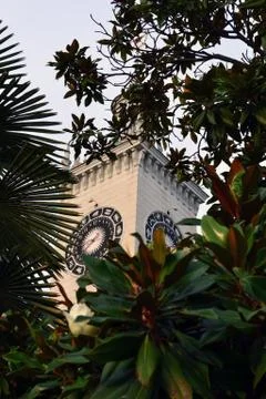 Clock on the tower of the station in Sochi Stock Photos