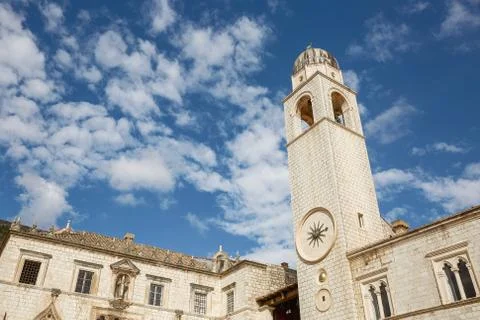 Clock tower on the Stradun in Old Town Dubrovnik Stock Photos