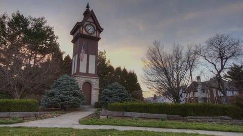 Clock Tower at Sunset in America Stock Footage 81725801