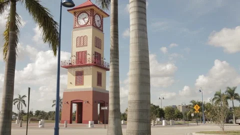 Clock Tower Surrounded by Palm Trees Stock Footage 102128862