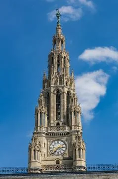 Clock tower on the town hall building in Vienna Austria Stock Photos