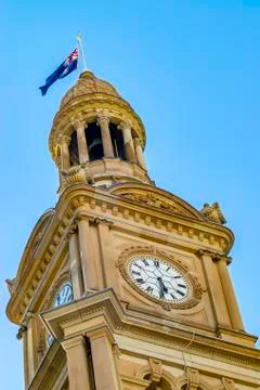 Clock Tower of Town Hall, Sydney city. Stock Photos