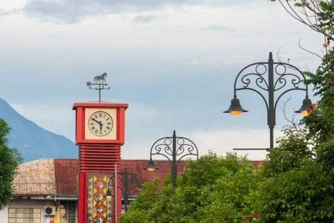 Clock tower at town Stock Photos