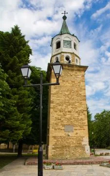 Clock tower on town square Stock Photos
