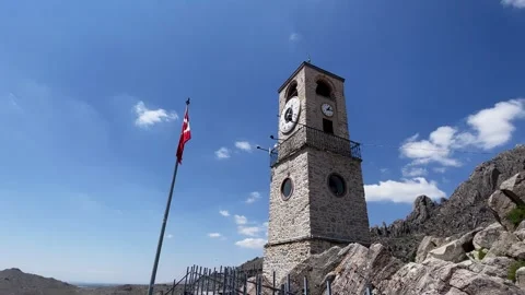 Clock Tower With Turkish Flag Under The Blue Sky Stock Footage 241366279