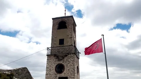 Clock Tower With Turkish Flag Under The Cloudy Sky Stock Footage 241775150