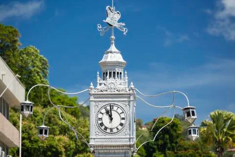 The clock tower of Victoria also known as little Big Ben in Mahe, Seychelles Stock Photos