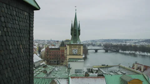 Clock tower on Vltava riverside Stock Footage 217371825