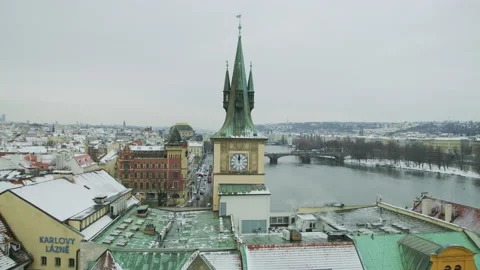 Clock tower on a winter day in Prague Stock Footage 217375273