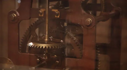 Clock tower's gears moving, counting minutes with cogs and pendulum Stock Footage 40687740