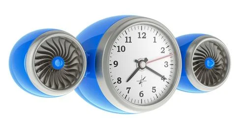 Clock with two jet engines. 3D rendering Stock Illustration
