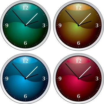 Clock variation Vector clock variation of four colourful time pieces Copyr... Stock Photos