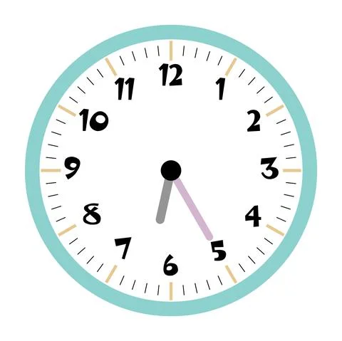 Clock vector 6:25am or 6:25pm Stock Illustration