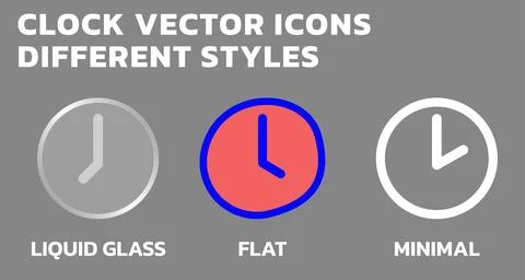 Clock vector icons presenting diverse design styles Stock Illustration