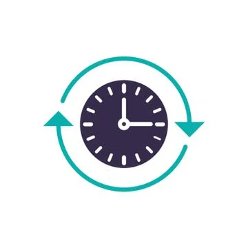 Clock vector illustration with rotating blue arrow Stock Illustration