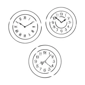 Clock vector sketch illustration. vector sketch illustration - wall clock Stock Illustration