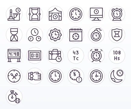 Clock Visual Pack containing 25 Regular Line Pixel Optimized Vector Icons Stock Illustration