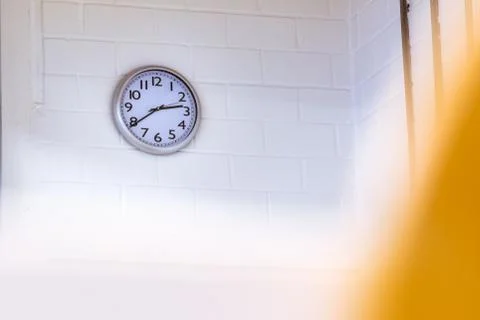Clock on Wall Lecture Hall Exam Taking Time Pressure Ticking White Walls Univ Stock Photos
