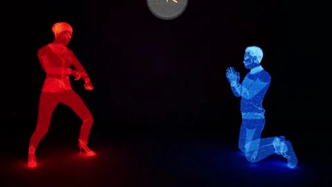 A clock on the wall as a symbol of choice. Animation with a woman and a man. Stock-Footage 302452517