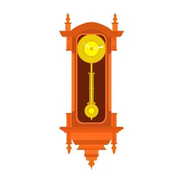 Clock wall vector pendulum old antique time illustration. Vintage retro hour  Stock Illustration