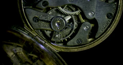 Clock watch with gears and cogs. Clockwork details and parts. 2 shots Stock Footage 280276442