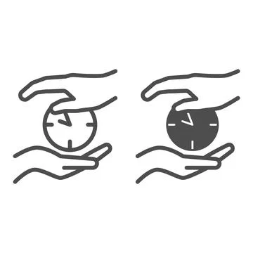 Clock, watch, hand, love, time management, care line and solid icon, dating 库存插图