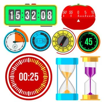 Clock watches vector timer colorful measurement tools number digital information Stock Illustration