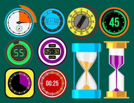Clock watches vector timer colorful measurement tools number digital information Illustrazione stock