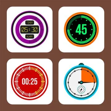 Clock watches vector timer colorful measurement tools number digital information Stock Illustration