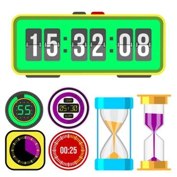 Clock watches vector timer colorful measurement tools number digital information Stock Illustration