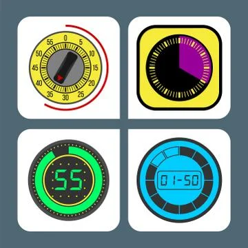Clock watches vector timer colorful measurement tools number digital information Illustrazione stock