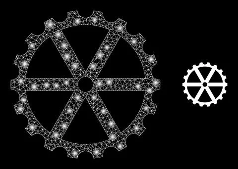 Clock Wheel Icon - Polygonal Mesh with Constellation Nodes Stock Illustration