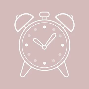 Clock white icon in flat style, timer on color background. Illustrazione stock
