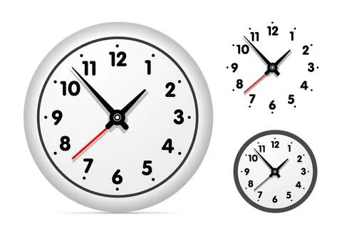 Clock on the white wall Clock on the white wall set. Vector illustration C... Foto stock