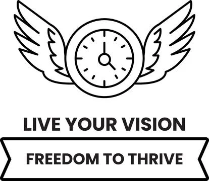 Clock with wings and the words Live Your Vision written below it Stock Illustration
