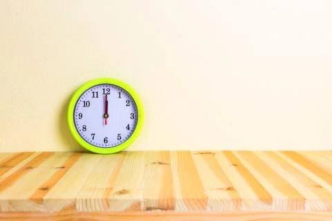 Clock wood table Stock Photos